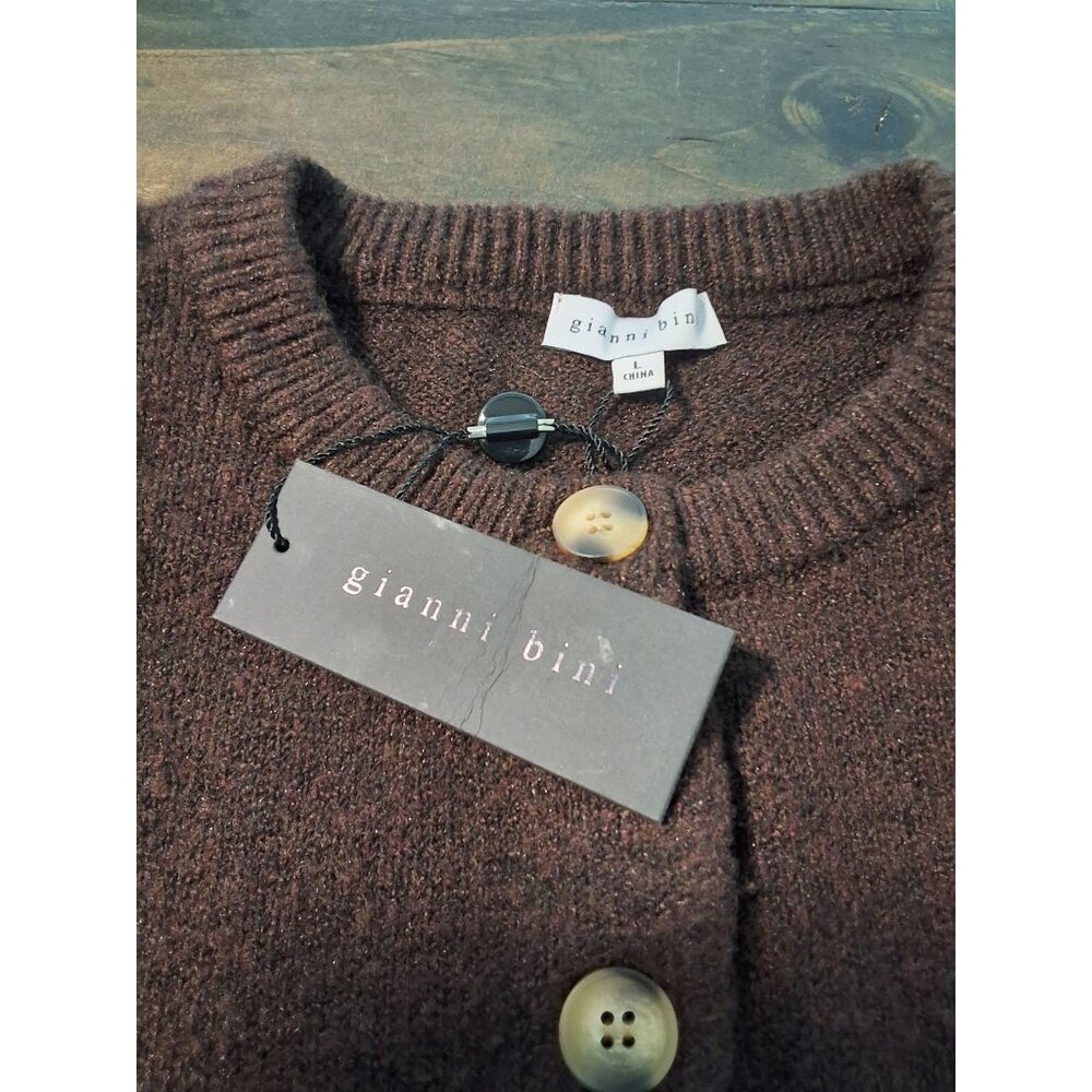 Giani Bini Wool Blend Long Sleeve Button Front Mini Cardigan Dress L Chocolate B - Picture 8 of 9